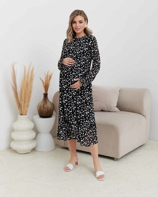 Черное платье с бабочками для будущих и кормящих мам Valencia — изображение 7