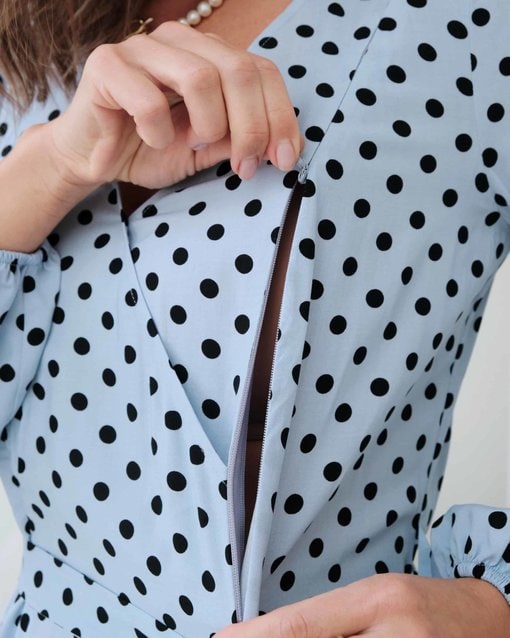 Голубое платье в горошек для будущих и кормящих мам Dalia — изображение 2