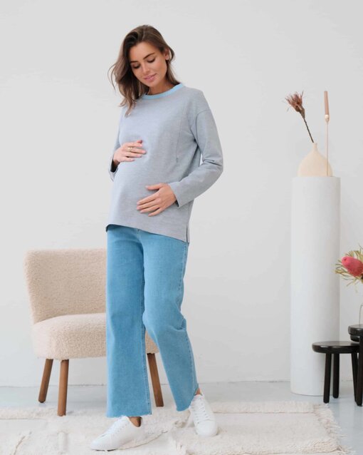 Серый лонгслив для беременных и кормящих мам Odri — изображение 9