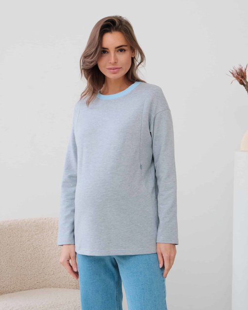 Серый лонгслив для беременных и кормящих мам Odri