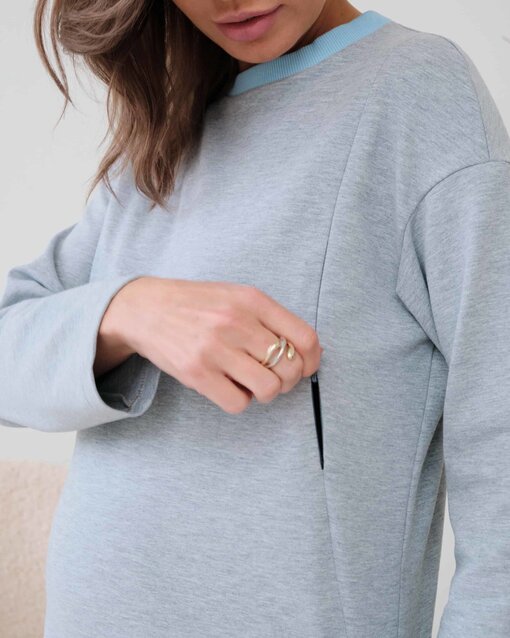 Серый лонгслив для беременных и кормящих мам Odri — изображение 2