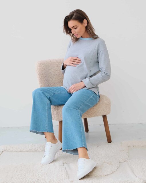 Серый лонгслив для беременных и кормящих мам Odri — изображение 5