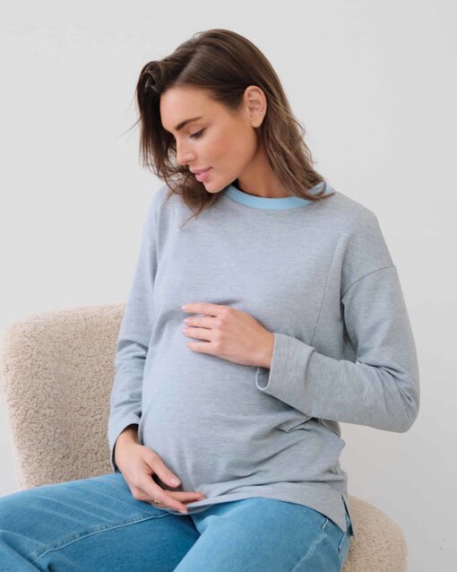 Серый лонгслив для беременных и кормящих мам Odri — изображение 4