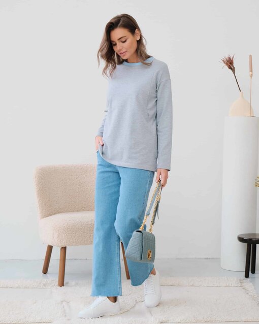 Серый лонгслив для беременных и кормящих мам Odri — изображение 3