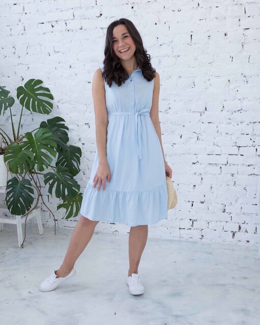 Голубое платье-рубашка для беременных и кормящих мам Belina