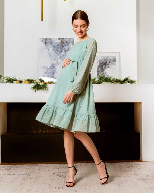Фисташковое воздушное платье для будущих и кормящих мам Bellini