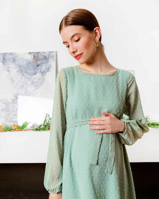 Фисташковое воздушное платье для будущих и кормящих мам Bellini — изображение 3