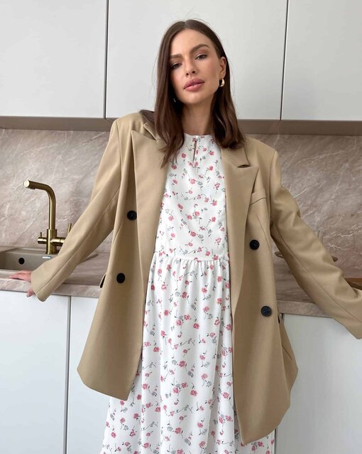 Бежевый двубортный жакет свободного кроя Terence