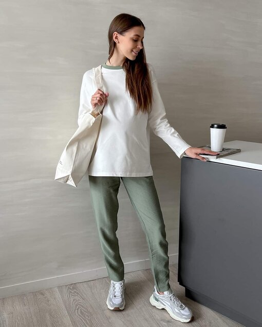 Льняные брюки в цвете хаки для будущих и кормящих мам Amigo