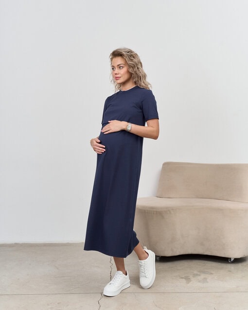 Темно-синее платье-футболка для будущих и кормящих мам Casual — изображение 11