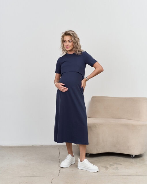 Темно-синее платье-футболка для будущих и кормящих мам Casual — изображение 5