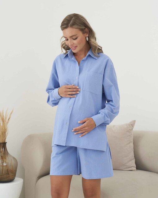 Голубая рубашка для будущих и кормящих мам Breeze — изображение 8