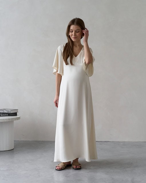 Молочное атласное платье для будущих мам Malena — изображение 11