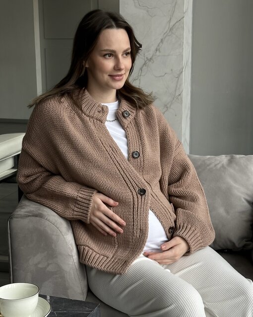 Кофейный кардиган с карманами и пуговицами Nicole — изображение 3