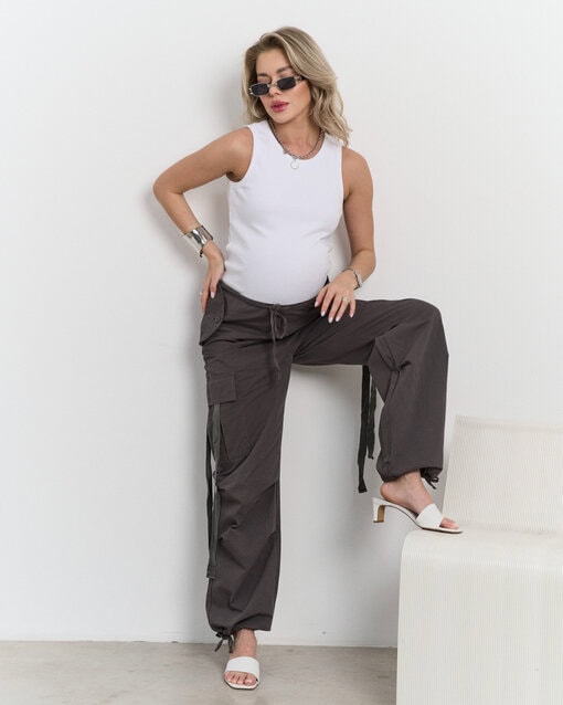 Графитовые брюки-карго для будущих и кормящих мам Billy — изображение 12
