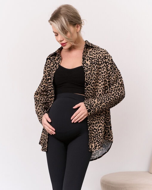 Бесшовные чёрные леггинсы в рубчик для беременных Bueno — изображение 6