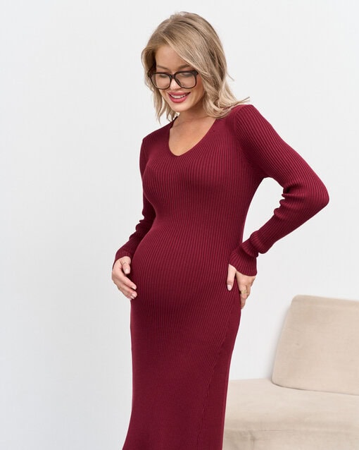 Бордовое платье из трикотажа в рубчик Riana — изображение 6