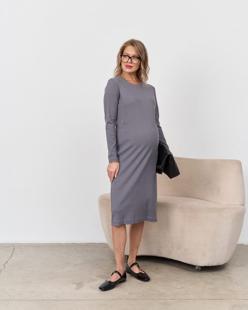 Графитовое платье-лапша для будущих и кормящих мам Lira — изображение 3