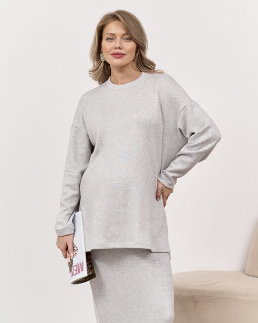 Серый теплый джемпер для будущих и кормящих мам Trendy