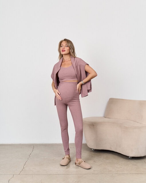 Кофейные леггинсы в рубчик для беременных Kardy New — изображение 10