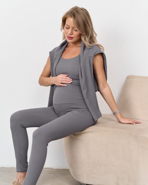 Графитовые леггинсы в рубчик для беременных Kardy New — изображение 9