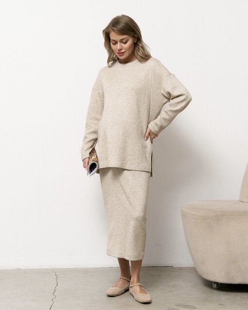 Светло-бежевая теплая юбка для будущих и кормящих мам Trendy