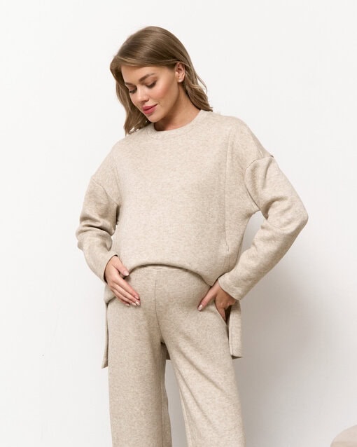 Светло-бежевые теплые брюки для будущих и кормящих мам Trendy — изображение 5