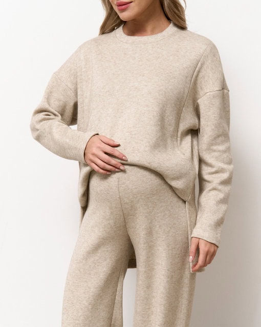 Светло-бежевые теплые брюки для будущих и кормящих мам Trendy — изображение 2