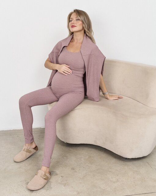 Кофейные леггинсы в рубчик для беременных Kardy New