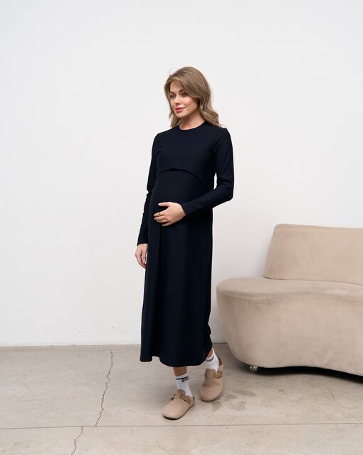 Темно-синее платье для будущих и кормящих мам Casual Warm — изображение 4