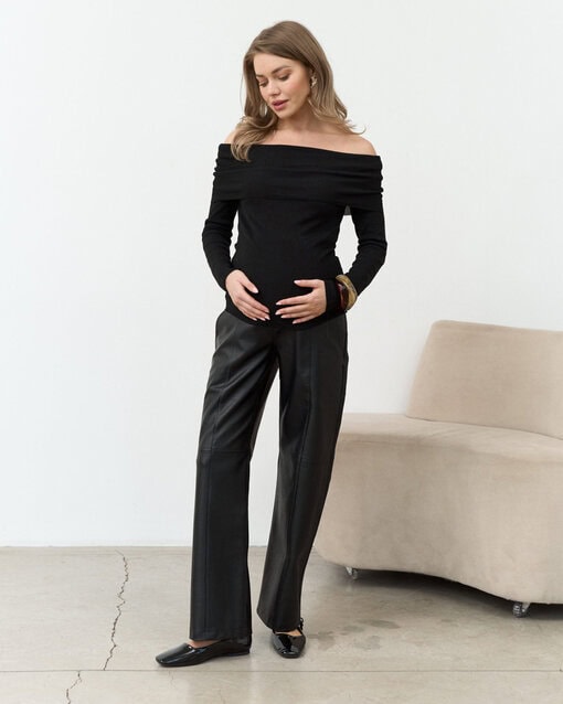 Черные брюки из эко-кожи для беременных Rudy