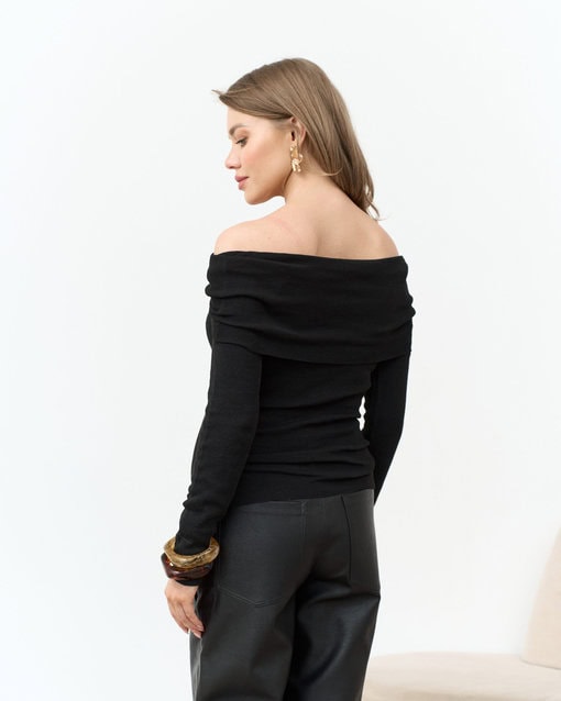 Черный лонгслив с открытыми плечами Gina — изображение 5