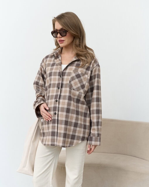 Темно-бежевая фланелевая рубашка в клетку Country