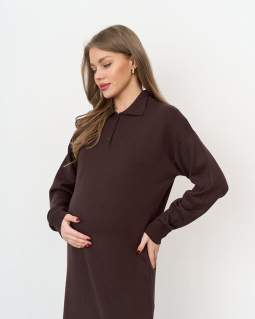 Шоколадное вязаное платье-поло для беременных Nova — изображение 5