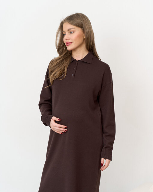 Шоколадное вязаное платье-поло для беременных Nova — изображение 3