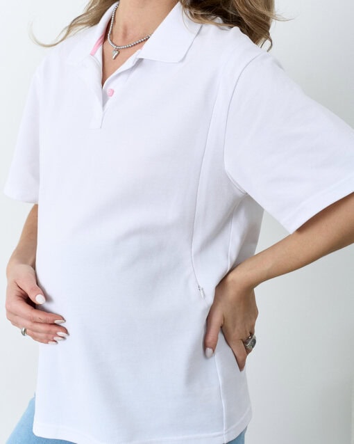 Белая футболка-поло для будущих и кормящих мам Tennis — изображение 9