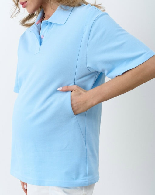 Голубая футболка-поло для будущих и кормящих мам Tennis — изображение 9