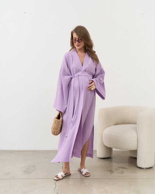 Лавандовый халат-кимоно из муслина Tropiki — изображение 12