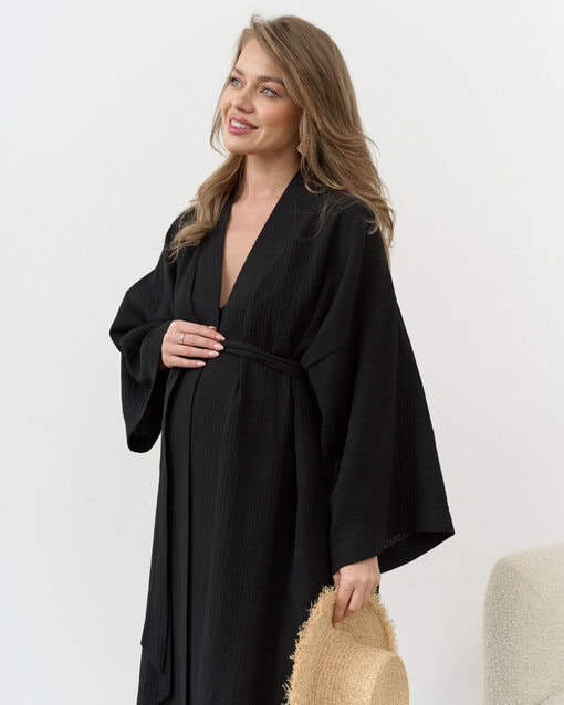 Черный халат-кимоно из муслина Tropiki — изображение 8