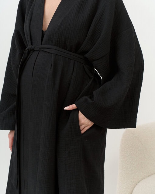 Черный халат-кимоно из муслина Tropiki — изображение 12