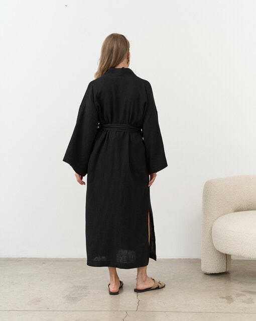 Черный халат-кимоно из муслина Tropiki — изображение 16