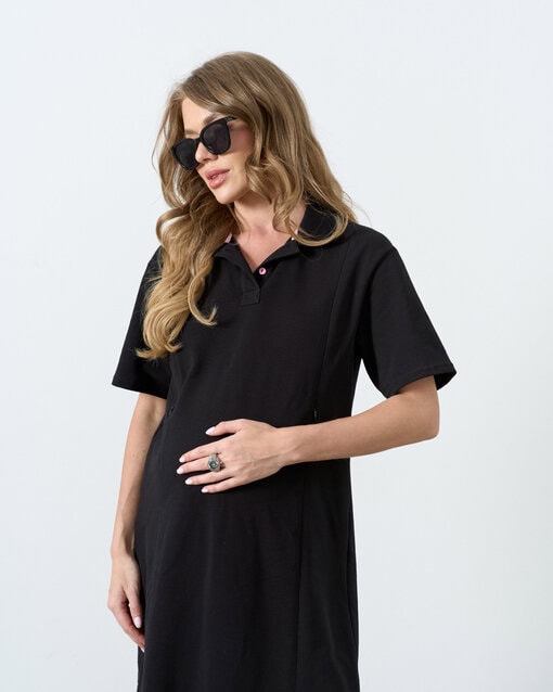 Черное платье-поло для будущих и кормящих мам Nara — изображение 9