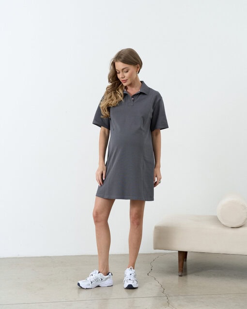 Графитовое платье-поло для будущих и кормящих мам Nara — изображение 3