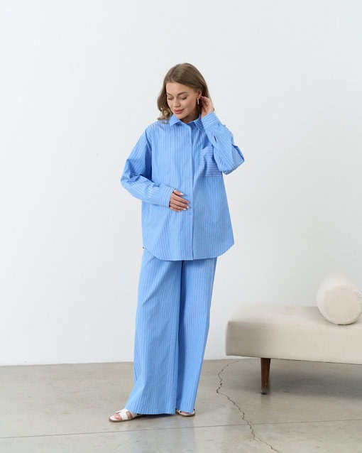 Голубая оверсайз-рубашка в полоску Darren — изображение 8