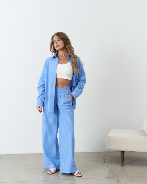 Голубая оверсайз-рубашка в полоску Darren — изображение 4