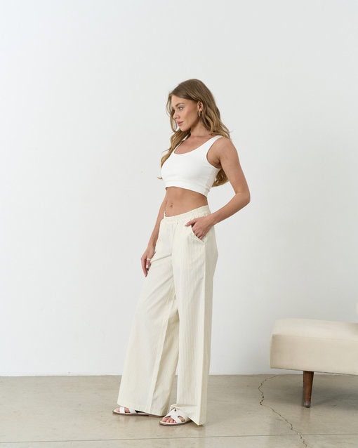 Сливочные брюки в полоску для кормящих мам Darren — изображение 8