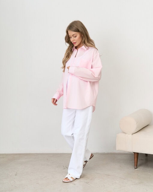 Розовая хлопковая оверсайз-рубашка Clea — изображение 4