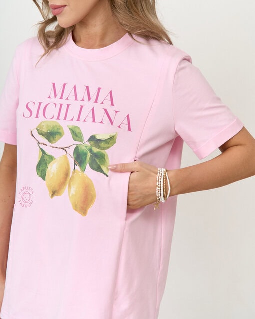Розовая футболка для будущих и кормящих мам Mama Siciliana — изображение 3