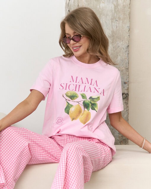Розовая футболка для будущих и кормящих мам Mama Siciliana