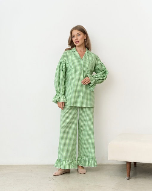 Зеленая оверсайз-рубашка в клетку Siesta — изображение 8
